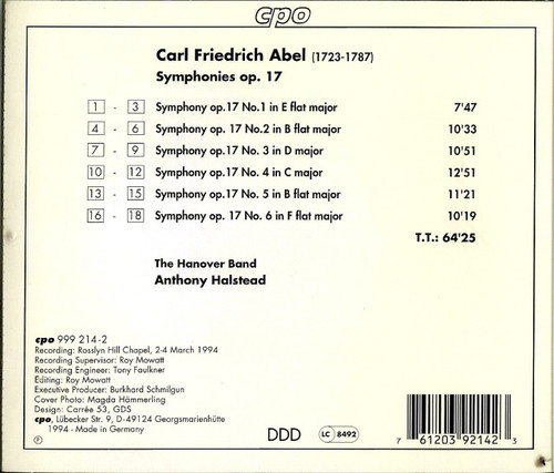 Carl Friedrich Abel ‒ Hanover Band, Anthony Halstead-1