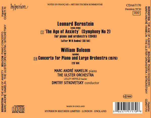Leonard Bernstein | William Bolcom, Marc-André Hamelin, The Ulster Orchestra*, Dmitry Sitkovetsky-1