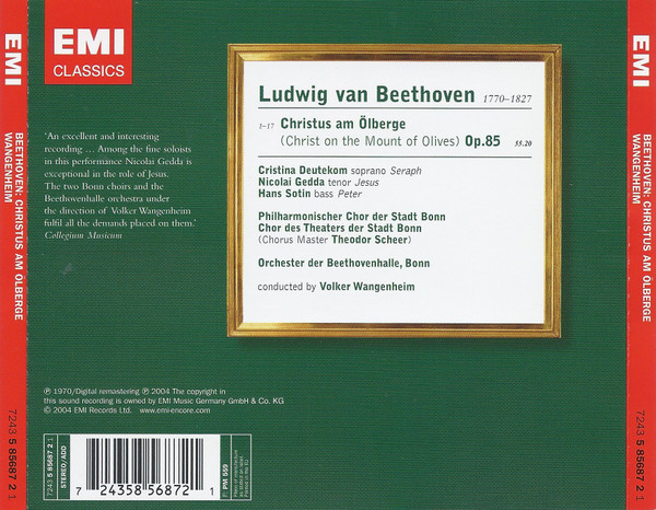 Ludwig van Beethoven, Cristina Deutekom, Nicolai Gedda, Hans Sotin, Philharmonischer Chor Der Stadt Bonn, Chor Des Theaters Der Stadt Bonn, Orchester Der Beethovenhalle Bonn, Volker Wangenheim-1