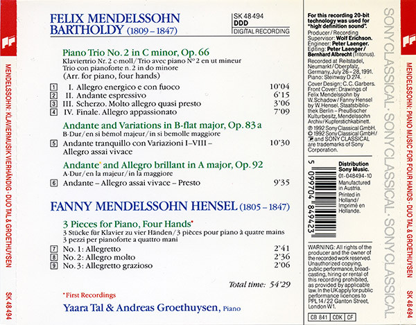 Felix Mendelssohn Bartholdy* / Fanny Mendelssohn Hensel - Duo Tal & Groethuysen-1