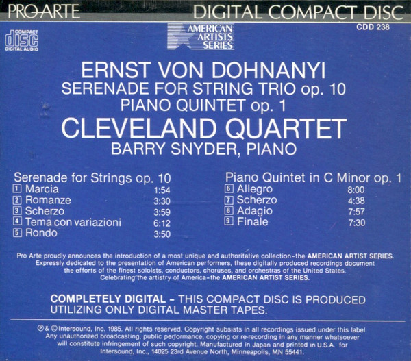 Ernst Von Dohnanyi* – Cleveland Quartet*, Barry Snyder-1