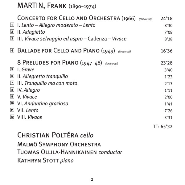 Frank Martin (3) - Christian Poltéra, Kathryn Stott, Malmö Symphony Orchestra, Tuomas Ollila-Hannikainen-2
