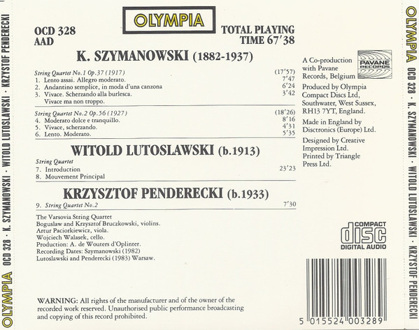 Szymanowski* / Lutoslawski* / Penderecki*, The Varsovia Quartet*-1
