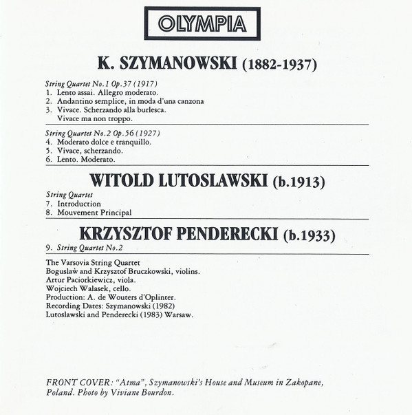 Szymanowski* / Lutoslawski* / Penderecki*, The Varsovia Quartet*-3