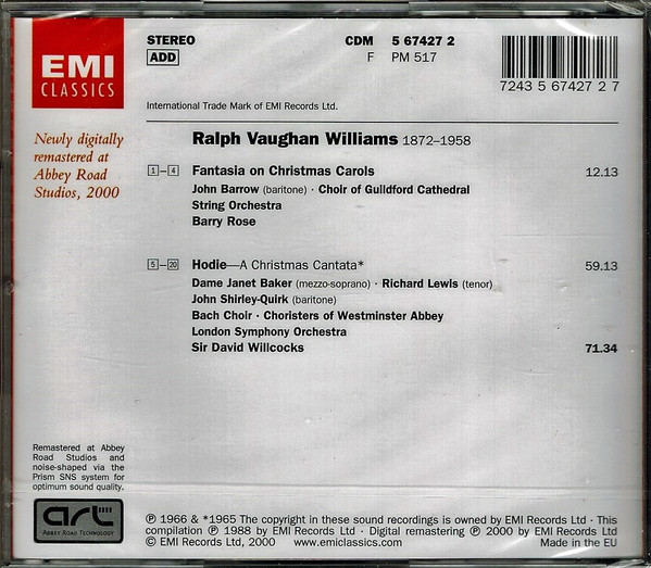 Vaughan Williams* / Dame Janet Baker* • Richard Lewis (3) • John Shirley-Quirk • Bach Choir* • London Symphony Orchestra • Sir David Willcocks* • John Barrow (2) • Choir Of Guildford Cathedral* • Barry Rose-1