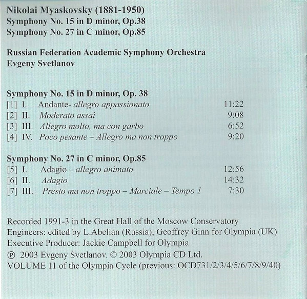 Nikolai Myaskovsky / Russian Federation Academic Symphony Orchestra*, Evgeny Svetlanov*-2