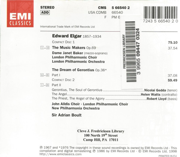 Sir Edward Elgar, Nicolai Gedda • Helen Watts, Robert Lloyd (4) • Janet Baker, London Philharmonic Choir & London Philharmonic Orchestra, New Philharmonia Orchestra, Sir Adrian Boult-1