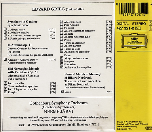 Grieg*, Gothenburg Symphony Orchestra*, Neeme Järvi-1