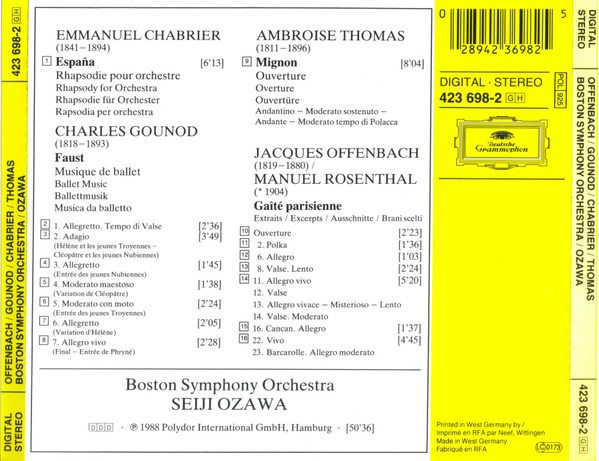 Offenbach* / Gounod* / Chabrier*, Thomas* - Boston Symphony Orchestra, Seiji Ozawa-1