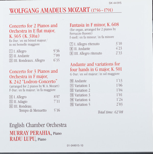 Mozart* / English Chamber Orchestra, Murray Perahia, Radu Lupu-1