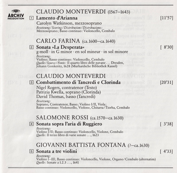 Claudio Monteverdi - Nigel Rogers (2), Patrizia Kwella, David Thomas (9), Carolyn Watkinson, Musica Antiqua Köln, Reinhard Goebel-4