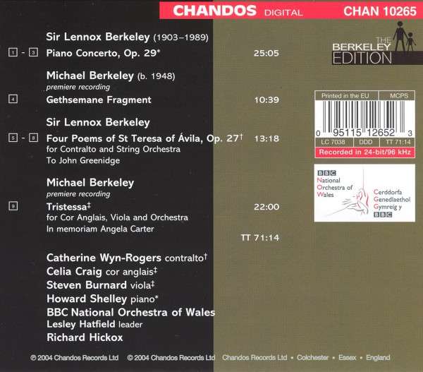 Lennox* And Michael Berkeley, Catherine Wyn-Rogers, Howard Shelley, BBC National Orchestra Of Wales, Richard Hickox-1