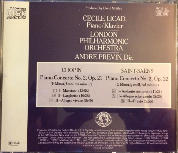 Chopin*, Saint-Saëns*, Cecile Licad, London Philharmonic Orchestra, Andre Previn*-1