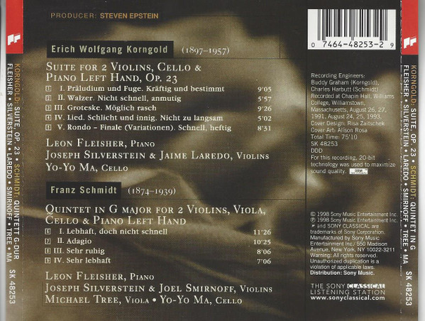 Korngold* • Schmidt* – Leon Fleisher, Joseph Silverstein, Jaime Laredo, Joel Smirnoff, Michael Tree, Yo-Yo Ma-2