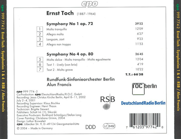 Ernst Toch - Rundfunk-Sinfonieorchester Berlin, Alun Francis-1