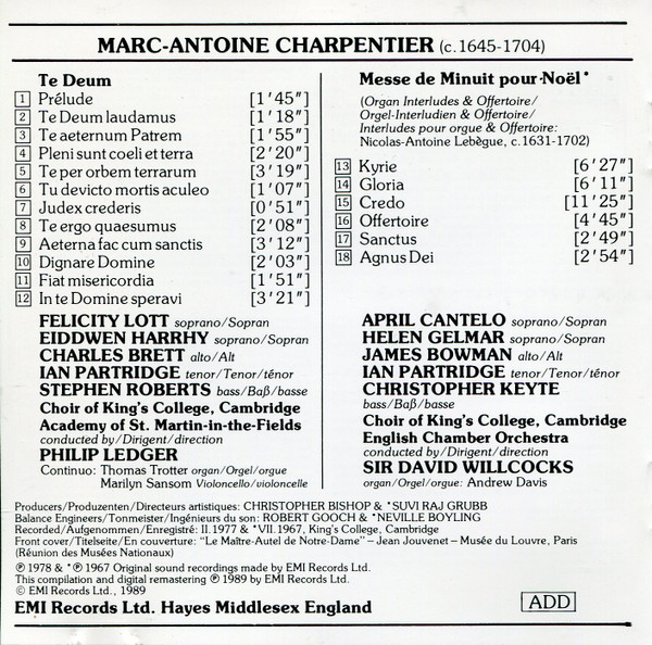 M.-A. Charpentier*, Choir Of King's College, Cambridge*, Academy Of St. Martin-in-the-Fields*, English Chamber Orchestra, Ledger*, Willcocks*-1