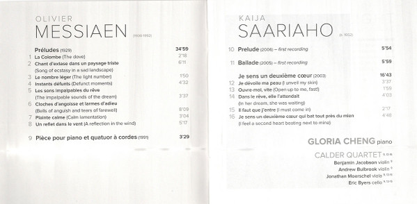 Messiaen* / Saariaho*, Gloria Cheng, Calder Quartet*-1