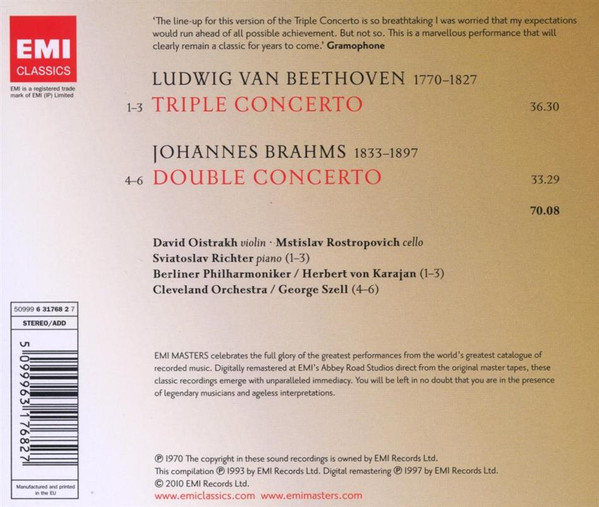 Beethoven* / Brahms* - David Oistrakh* · Mstislav Rostropovich · Sviatoslav Richter · Berliner Philharmoniker · Cleveland Orchestra* · Herbert von Karajan · George Szell-1