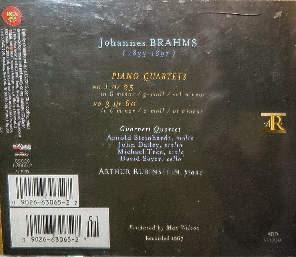 Johannes Brahms, Arthur Rubinstein, Guarneri Quartet-1