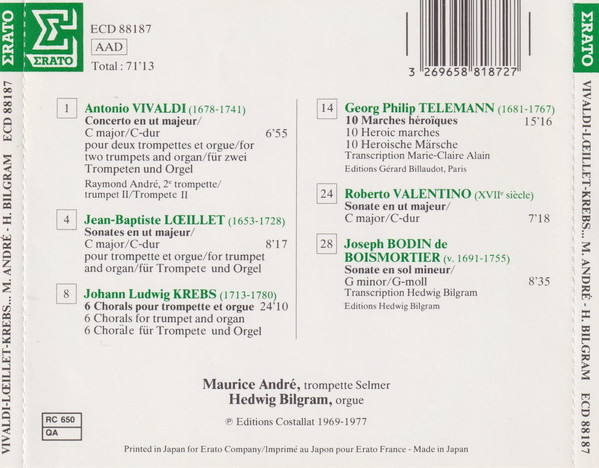 Maurice André, Hedwig Bilgram, A. Vivaldi*, J.B. Loeillet*, J.L. Krebs*, G.P. Telemann*, R. Valentino*, J. Bodin de Boismortier*-1