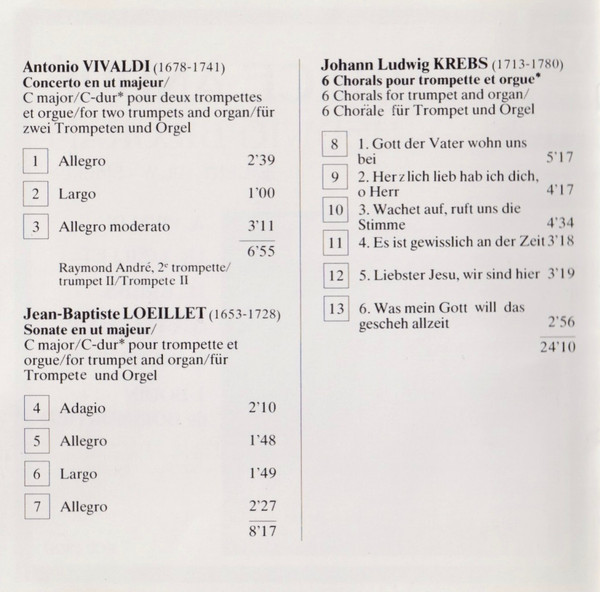 Maurice André, Hedwig Bilgram, A. Vivaldi*, J.B. Loeillet*, J.L. Krebs*, G.P. Telemann*, R. Valentino*, J. Bodin de Boismortier*-3