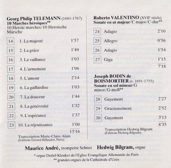 Maurice André, Hedwig Bilgram, A. Vivaldi*, J.B. Loeillet*, J.L. Krebs*, G.P. Telemann*, R. Valentino*, J. Bodin de Boismortier*-4