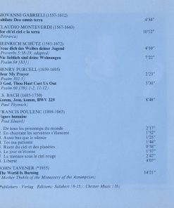 Giovanni Gabrieli, Claudio Monteverdi, Heinrich Schütz, Henry Purcell, Johann Sebastian Bach, Francis Poulenc, John Tavener, John Eliot Gardiner, The Monteverdi Choir-1