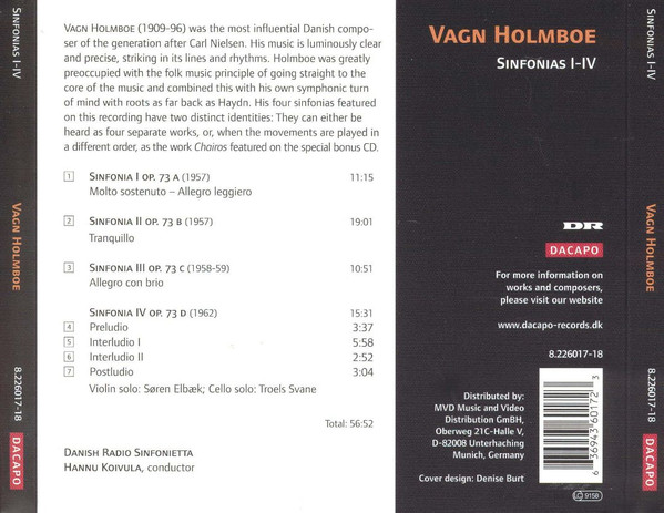 Vagn Holmboe - Søren Elbæk, Troels Svane*, Danish Radio Sinfonietta*, Hannu Koivula-1