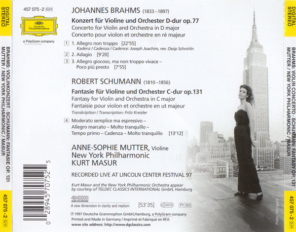 Brahms* / Schumann* - Anne-Sophie Mutter, New York Philharmonic, Kurt Masur-3