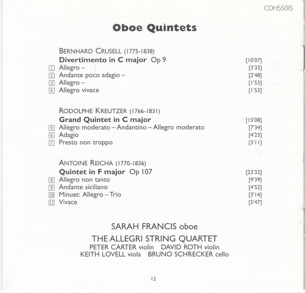 Bernhard Henrik Crusell, Rodolphe Kreutzer, Anton Reicha - Sarah Francis, The Allegri String Quartet-1