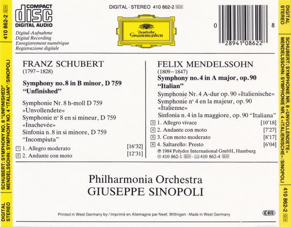 Mendelssohn* / Schubert*, Philharmonia Orchestra ∙ Giuseppe Sinopoli-1