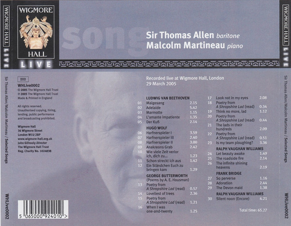Sir Thomas Allen*, Malcolm Martineau, Beethoven*, Wolf*, Butterworth*, Vaughan Williams*, Bridge*-1