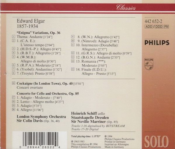 Sir Edward Elgar, London Symphony Orchestra, Sir Colin Davis, Heinrich Schiff, Staatskapelle Dresden, Sir Neville Marriner-1