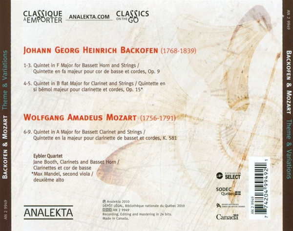 Johann Georg Heinrich Backofen & Wolfgang Amadeus Mozart, Eybler Quartet & Jane Booth-1