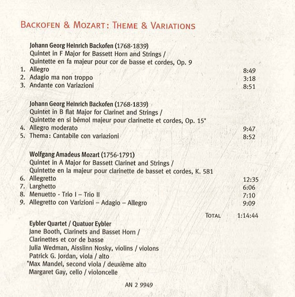 Johann Georg Heinrich Backofen & Wolfgang Amadeus Mozart, Eybler Quartet & Jane Booth-3