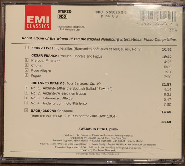 Awadagin Pratt, Franz Liszt, César Franck, Johannes Brahms, Johann Sebastian Bach, Ferruccio Busoni-1