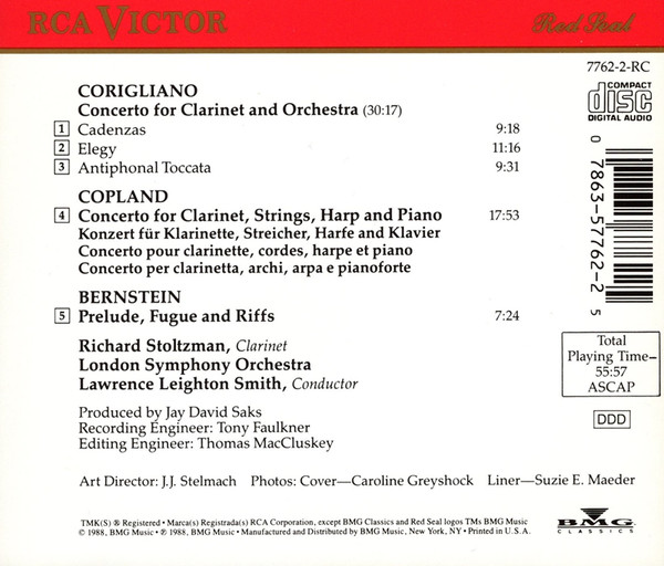 Richard Stoltzman - Copland* • Corigliano* • Bernstein* - London Symphony Orchestra, Lawrence Leighton Smith*-1