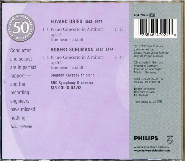 Edvard Grieg / Robert Schumann - Stephen Bishop-Kovacevich • BBC Symphony Orchestra • Sir Colin Davis-1