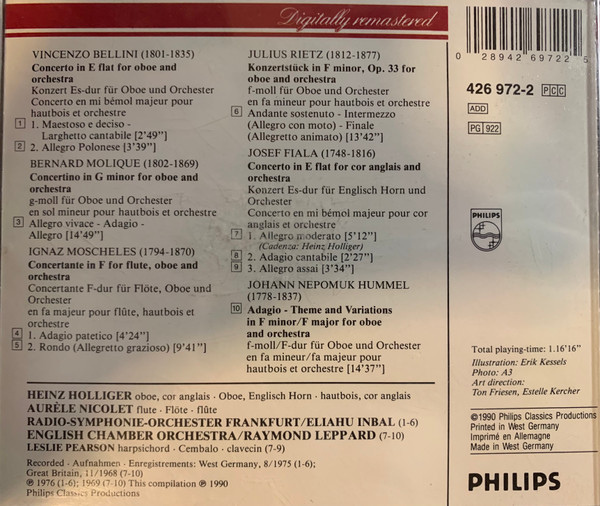Heinz Holliger Plays Vincenzo Bellini, Wilhelm Bernhard Molique, Ignaz Moscheles, Julius Rietz, Josef Fiala (2), Johann Nepomuk Hummel-2