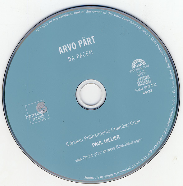 Arvo Pärt - Estonian Philharmonic Chamber Choir, Paul Hillier With Christopher Bowers-Broadbent-2
