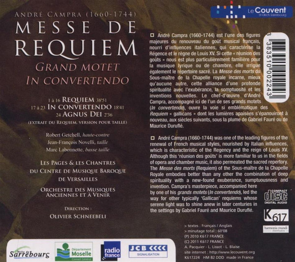André Campra - Robert Getchell, Jean-François Novelli, Marc Labonnette, Les Pages Et Les Chantres Du Centre De Musique Baroque De Versailles, Orchestre Des Musiques Anciennes Et À Venir, Olivier Schneebelli-1