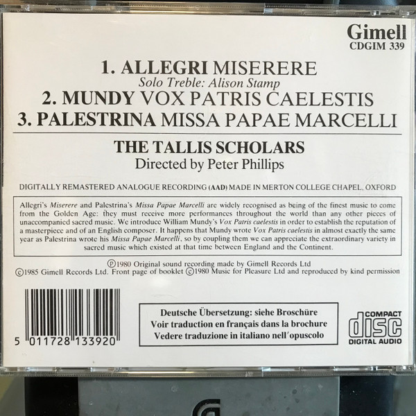 Gregorio Allegri, William Mundy, Giovanni Pierluigi da Palestrina, The Tallis Scholars, Peter Phillips (2)-1