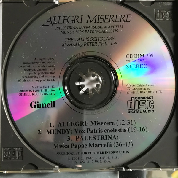 Gregorio Allegri, William Mundy, Giovanni Pierluigi da Palestrina, The Tallis Scholars, Peter Phillips (2)-2