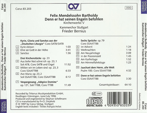 Felix Mendelssohn-Bartholdy - Kammerchor Stuttgart, Frieder Bernius-1