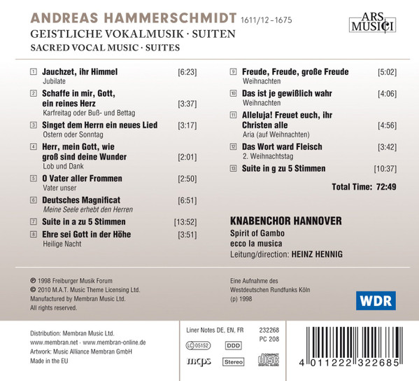 Andreas Hammerschmidt - Knabenchor Hannover, The Spirit Of Gambo, Ecco La Musica, Heinz Hennig-1