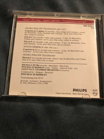Georg Philipp Telemann, Anton Heberle, Michala Petri, The Saint Paul Chamber Orchestra, Pinchas Zukerman-1