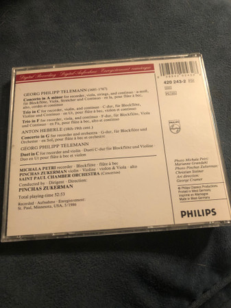 Georg Philipp Telemann, Anton Heberle, Michala Petri, The Saint Paul Chamber Orchestra, Pinchas Zukerman-3