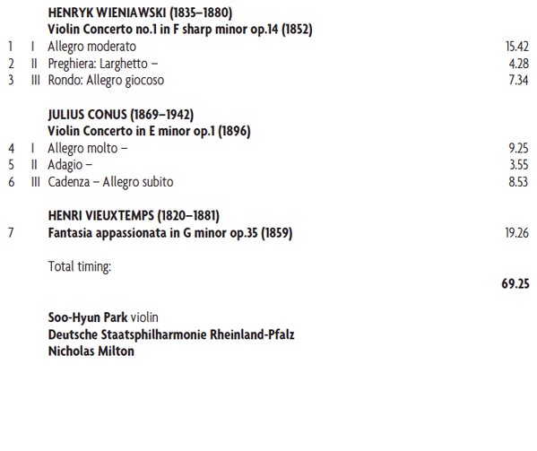 Henryk Wieniawski / Julius Conus / Henri Vieuxtemps - Soo-Hyun Park, Staatsphilharmonie Rheinland-Pfalz, Nicholas Milton-1
