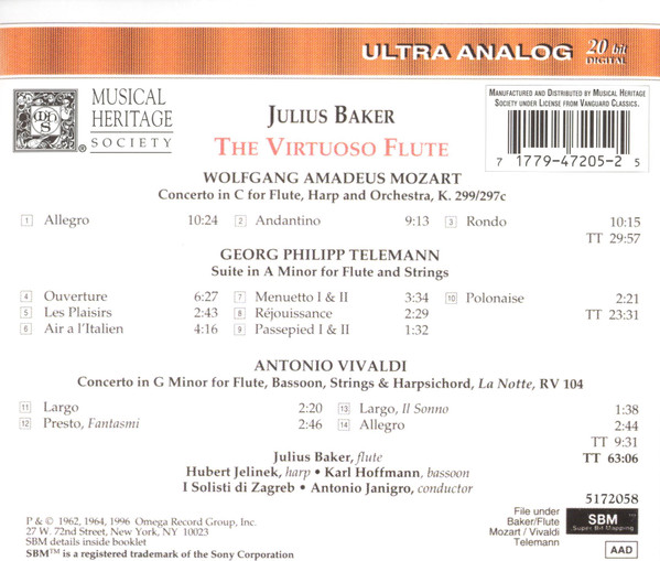 Wolfgang Amadeus Mozart, Georg Philipp Telemann, Antonio Vivaldi - Julius Baker, Hubert Jelinek, Zagrebački Solisti, Antonio Janigro-2