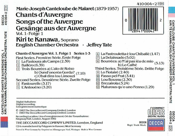 Kiri Te Kanawa, Joseph Canteloube, English Chamber Orchestra, Jeffrey Tate-1